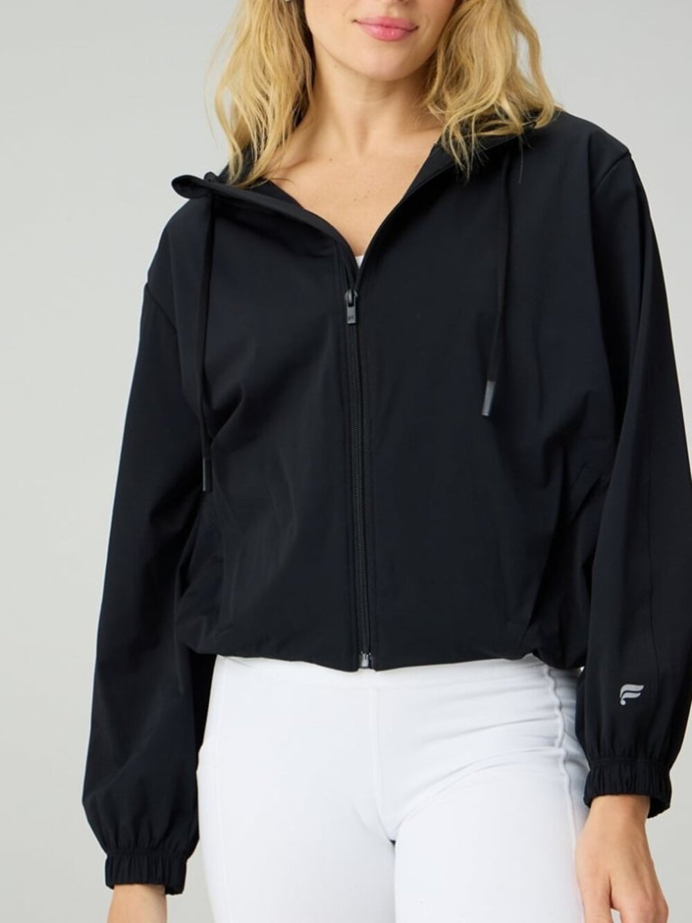 Fabletics Black Hooded Lightweight Zip Jacket- XS